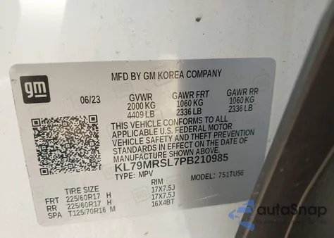 2023 Chevrolet Trailblazer Awd Lt from USA, damaged, VIN KL79MRSL7PB210985